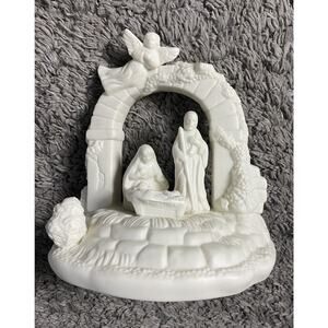White Porcelain Bisque Musical Christmas Nativity Scene Decor
